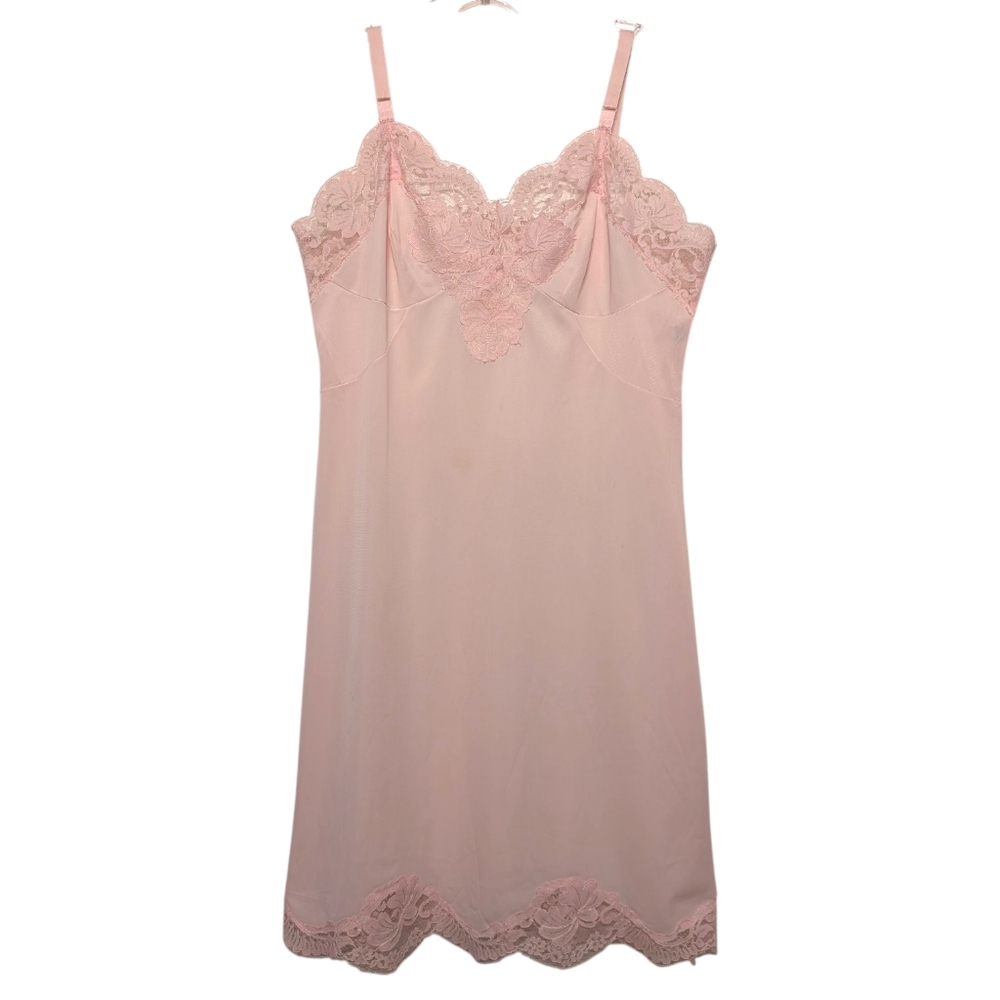 1960s–70s Vintage Sears Pink Lace Trim Full Slip | Medium | Non Cling Fortrel